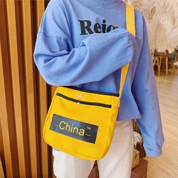 

Personalized Foldable Canvas Shoulder Bag 2019 Women Letter Printing Small Messenger Bag Japanese Literary Student Bags