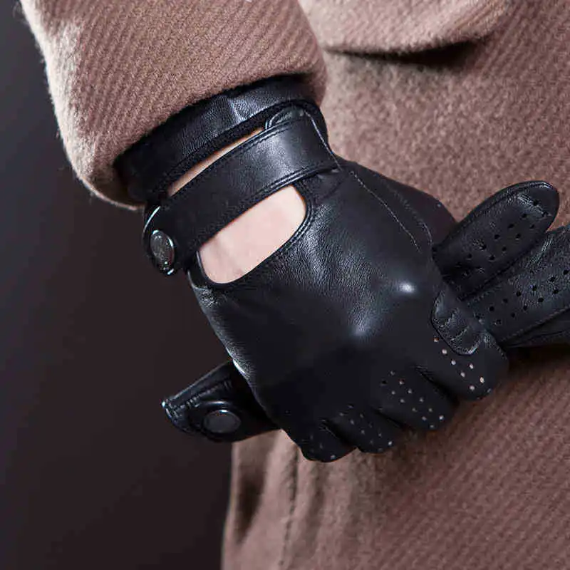 Spring Summer Men's Genuine Leather Gloves 2019 New Touch Screen Gloves Fashion Breathable Black Gloves Sheepskin Mittens JM14