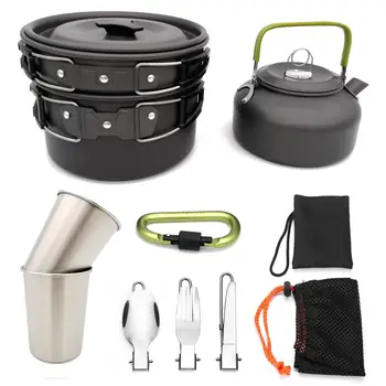 

Camping Outdoor Cookware Set Cooking Carabiner Travel Tableware Cutlery Utensils Hiking Picnic Camping Cookware Equipment Set