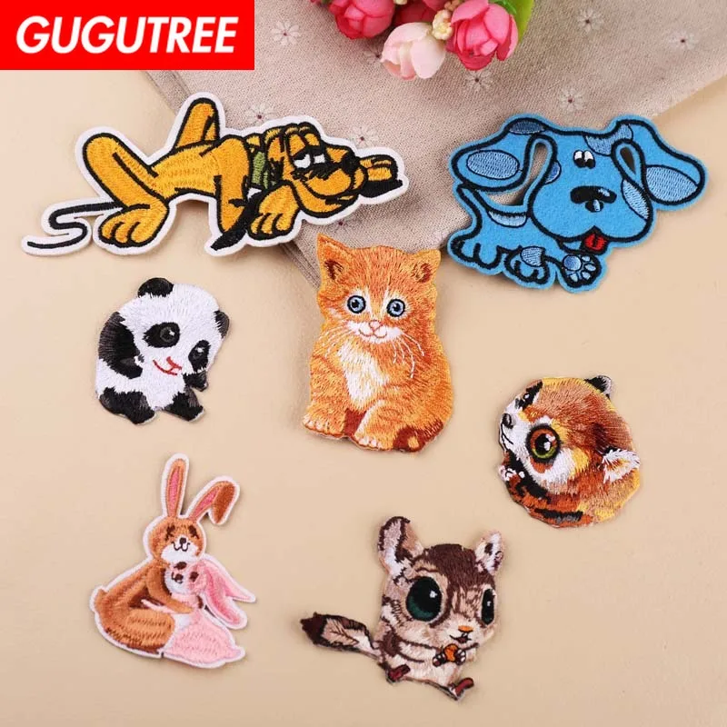 

GUGUTREE embroidery dogs cats rabbit patches squirrel panda patches badges applique patches for clothing YX-298