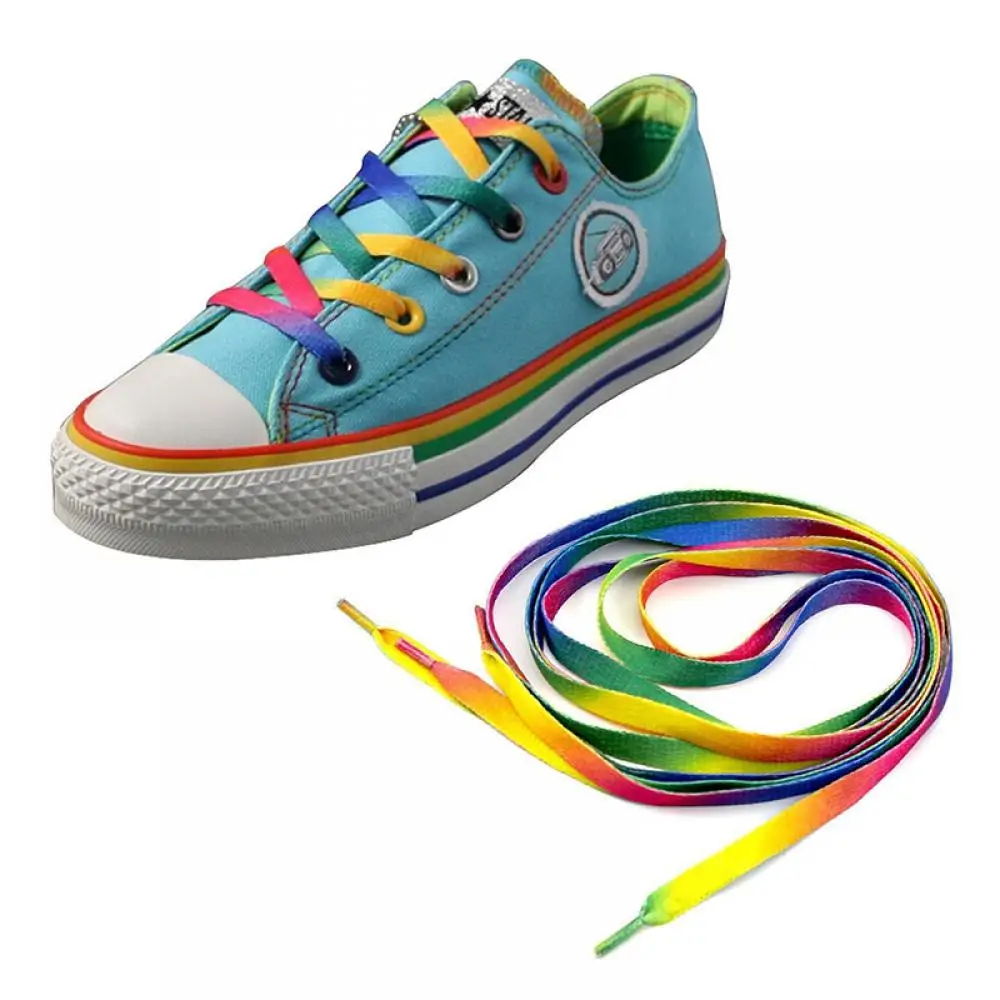 

1Pair 110cm Polyester Colorful Laces Rainbow Gradient Print Flat Canvas Shoe Lace Shoes Casual Chromatic Colour Shoelaces