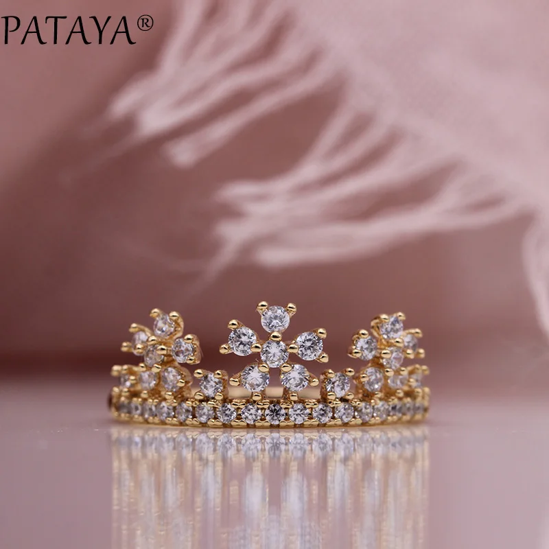 PATAYA Новые двухцветные кольца с короной 585 розовое золото Белое натуральное женское циркониевое кольцо вечерние свадебные ювелирные изделия три стиля