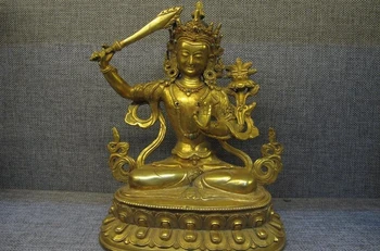

Tibet Buddhism Old Purple Bronze 24K Gold Manjushri Manjusri Kwan-Yin Statue