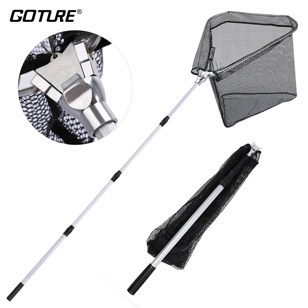 

Goture 1.5M/2.1M/3.0M Floding Fishing Landing Net Nylon Mesh with Rubber Coating Extendable Aluminium Pole Handle Fishing Net