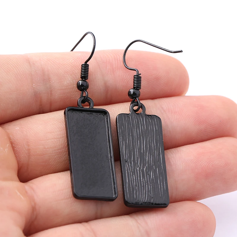

shukaki 10pairs fit 10x25mm rectangle cabochon earring base settings diy black earrings blank bezel hooks for jewelry making