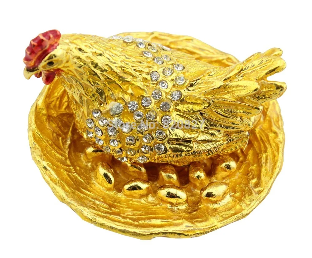 Crystal Chicken Trinket Box for Jewelry Ring Holding Box Free Shipping
