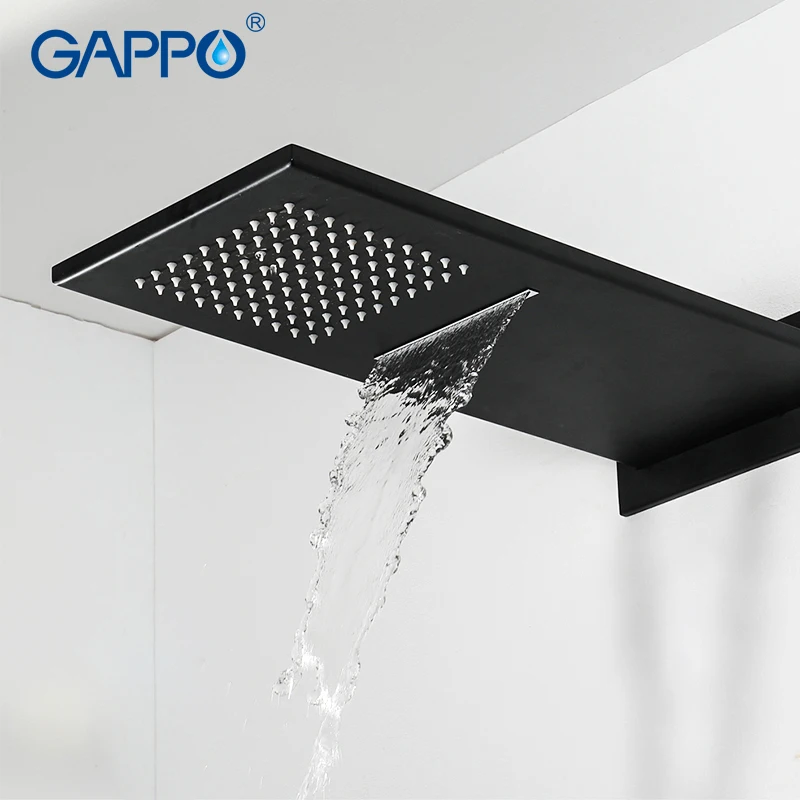 GAPPO Shower faucets black Thermostatic faucet waterfall bathroom mixer rainfall bath set shower faucet 3 function shower mixer