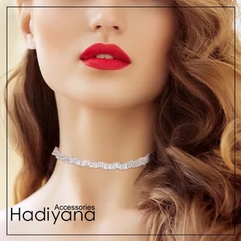 

HADIYANA Christmas Monaca Cubic Zirconia Choker Collar With Adjustable Chain Trendy Baguette CZ Choker Jewelry Necklaces XL010