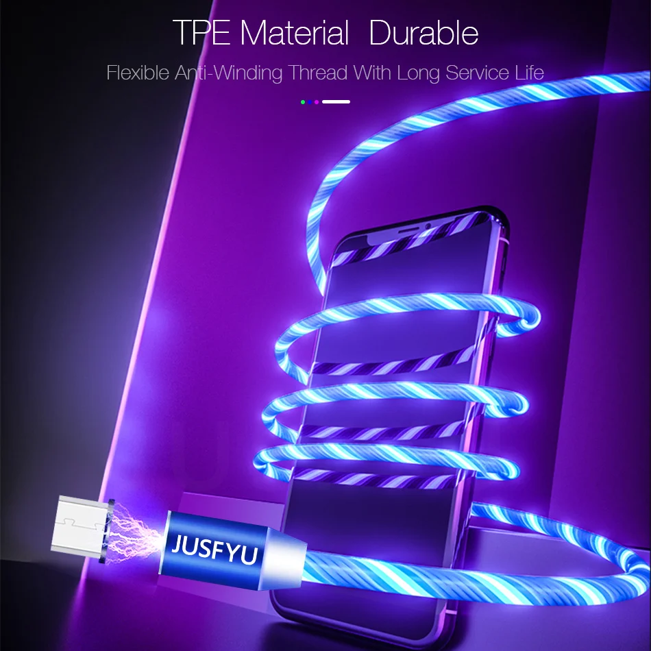 1 м Магнитный светодиодный светильник кабель Micro usb type C зарядное устройство для быстрой зарядки для iPhone X 7 6 samsung Xiaomi Магнитный телефонный кабель провод шнур