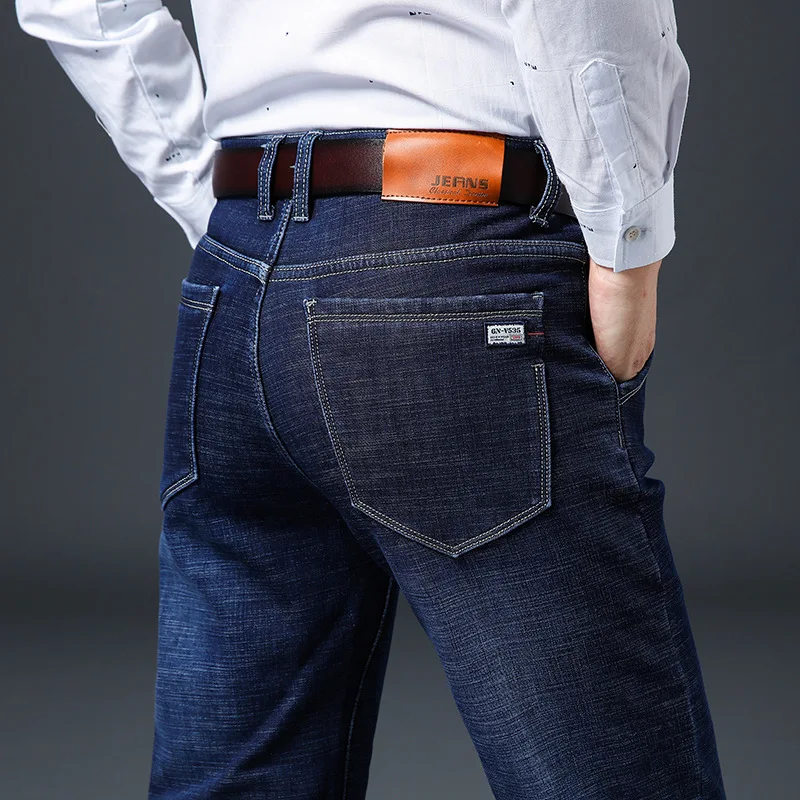 Мужские брендовые джинсы, осенние и зимние новые высококачественные хлопковые узкие Стрейчевые джинсы, молодежные модные повседневные мужские брюки