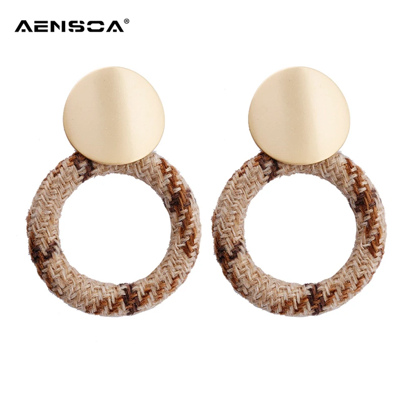 

AENSOA Trendy Bohemia Metal Hemp Rope Circle Dangle Earrings For Women Statement Wooden Geometric Earings 2018 Pendientes Gift