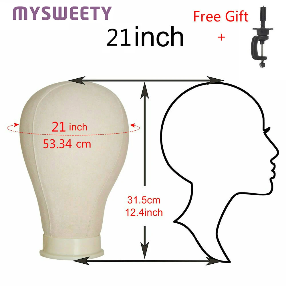 21" Canvas Block Head For Hair Extension Lace Wigs Display Styling