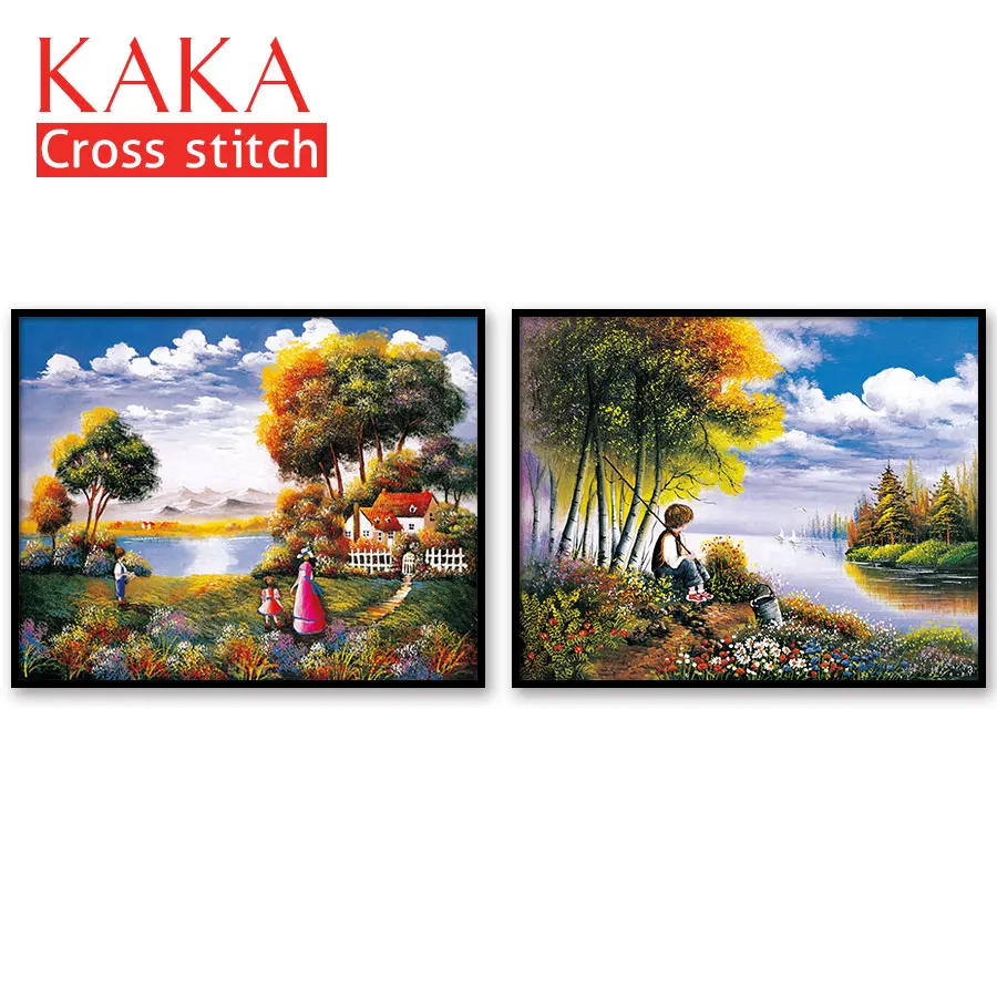 

Cross stitch kits,Embroidery needlework sets with printed pattern,11CT-canvas for Home Decor Painting,Landscape Full NCKS028