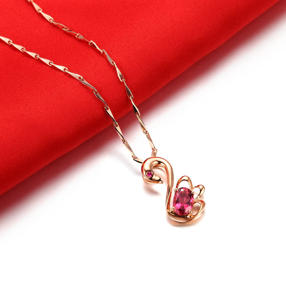 0.45CT красный турмалин драгоценный камень лебедь кулон 18K золото ювелирные изделия