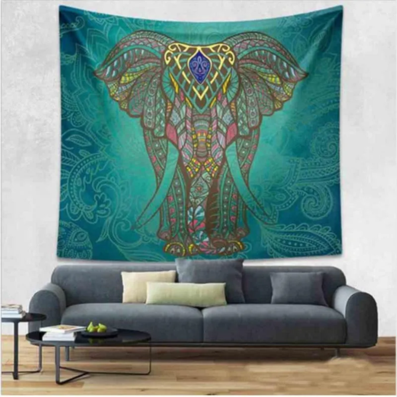 

Indian Elephant Tapestry Aubusson Colored Printed Decor Mandala Religious Boho Wall Carpet Bohemia Beach Blanket Plus Size