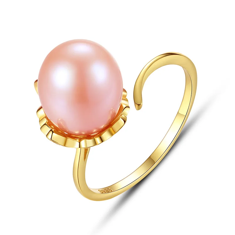 Freshwater Pearl Ring Vintage 925 Sterling silver rings Natural Pearl Fine Jewelry Adjustable 925 ring hyperbole Freshwater - Цвет камня: pink