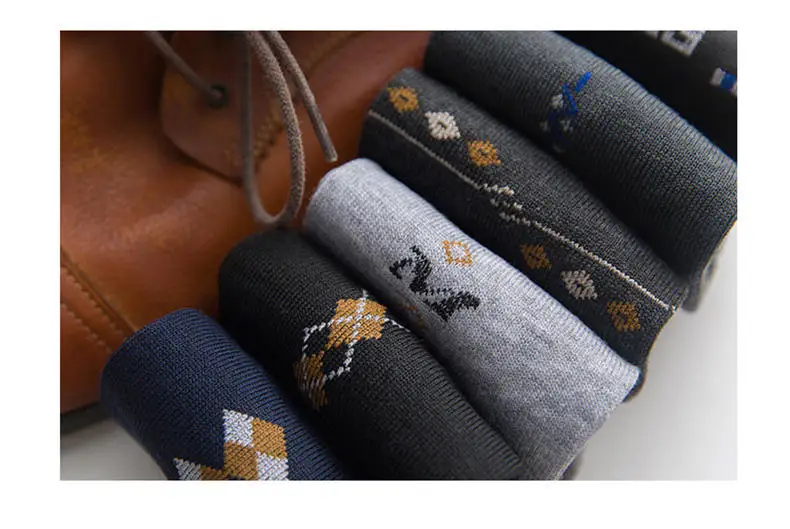 5pairs Lot Men socks Striped Plaid Diamond Solid Socks Men Combed Cotton Calcetines Largos Hombre Breathable Male Socks Business 15
