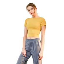 Рубашки для тренировки для женщин Йога Топ Тонкий ребристый футболка хлопок дышащий облегающий короткий рукав женские майки для бега одежда