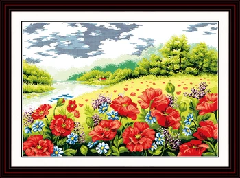 

Poppy Garden Scenery Needlework,Aida Cross stitch,Embroidery kits,Precise Printed Patterns Counted Cross-Stitching DIY Handmade
