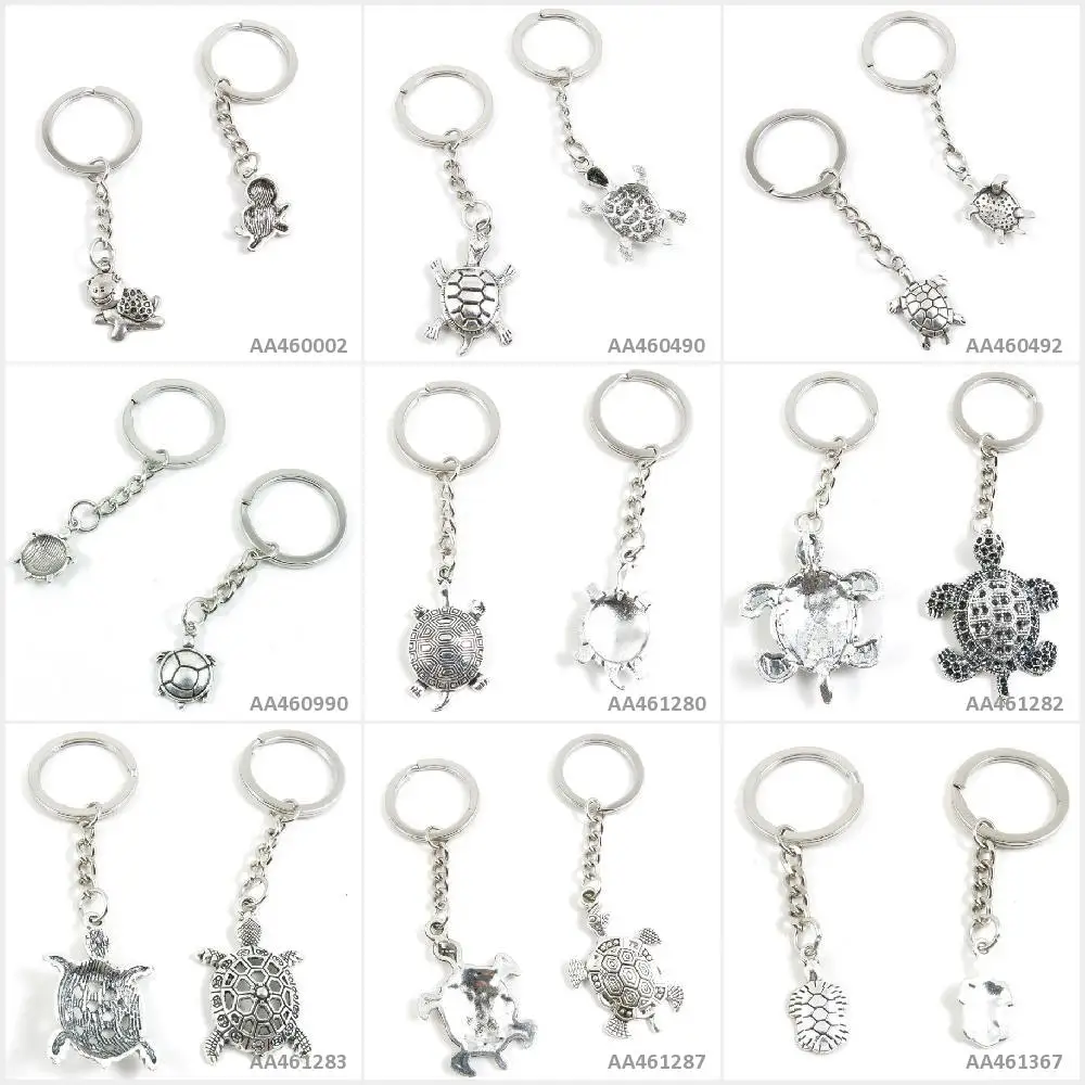 

Antique Silver Tone Keychain Keyring Keytag Tortoise Turtle Key Chain Ring Tag Door Car Jewelry Making Charms
