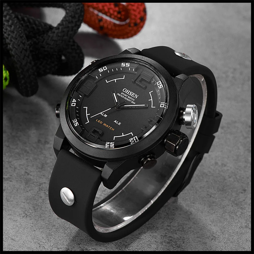 Известный бренд Ohsen цифровой Кварц Мода Армия мужские наручные часы 50 м плавать силиконовый ремешок черный LED подарок часы мужской ручной работы часы