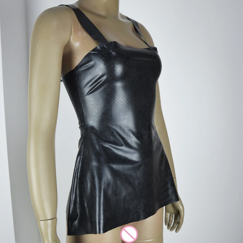 

Mould Sexy Woman Black Latex Dress Rubber Shoulder Straps Latex Dresses