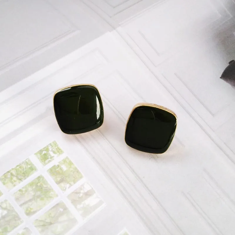 Korea Style Fashion Geometric square Clip on Earrings No Pierced for Women Party Charm Jewelry - Окраска металла: green