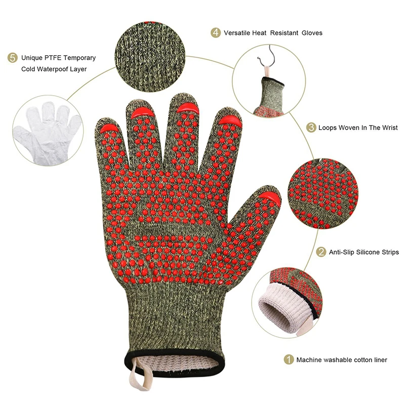 

New1pair high temperature resistant 932F camouflage barbecue fire retardant fireproof gloves for barbecue oven microwave oven