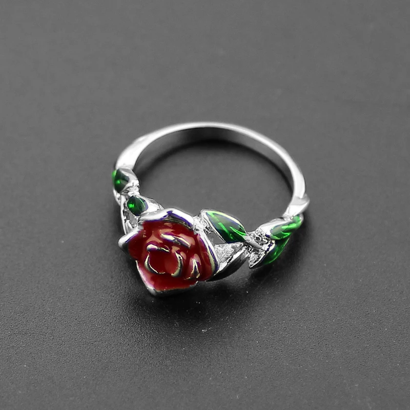 New Beauty And The Beast Rings His Beauty Red Rose Flower Rings Green