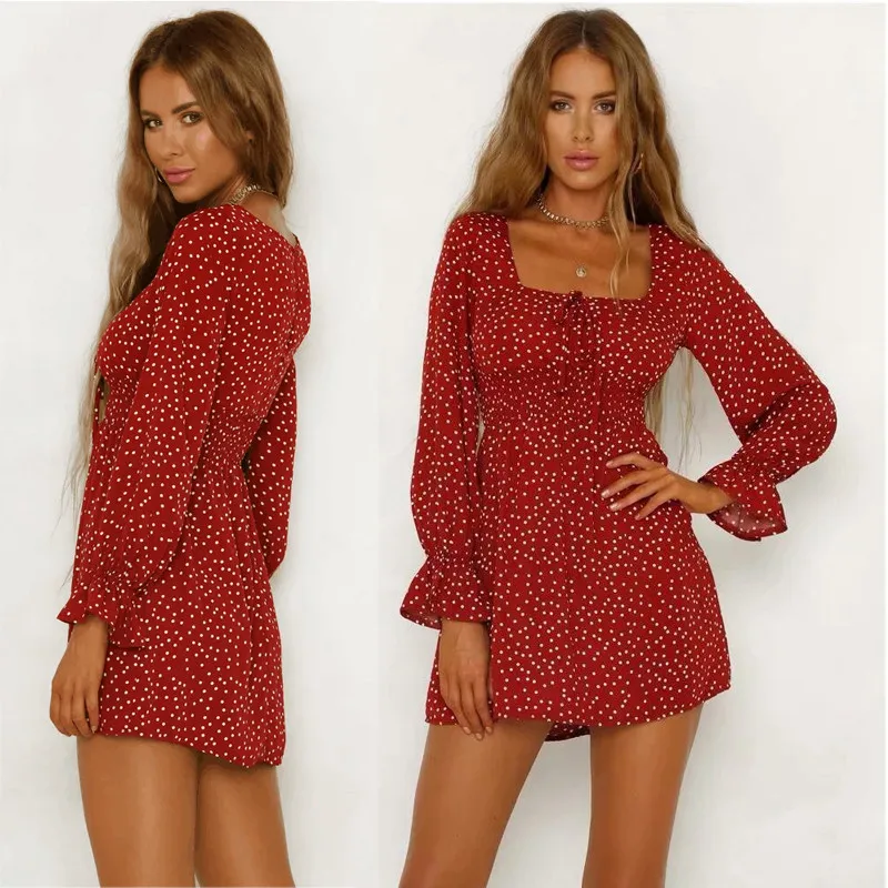 yinlinhe Navy Polka Dot Summer Dress Long Sleeve Vintage High Waist Women Dress Mini Slim Elegant Ladies Clothing  11