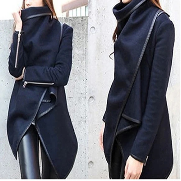 

Wool Blend Women Coats Jackets Asymmetric Turtleneck Slim Long Trench Ladies Outwear Ponchos And Capes Winter Overcoat Casual