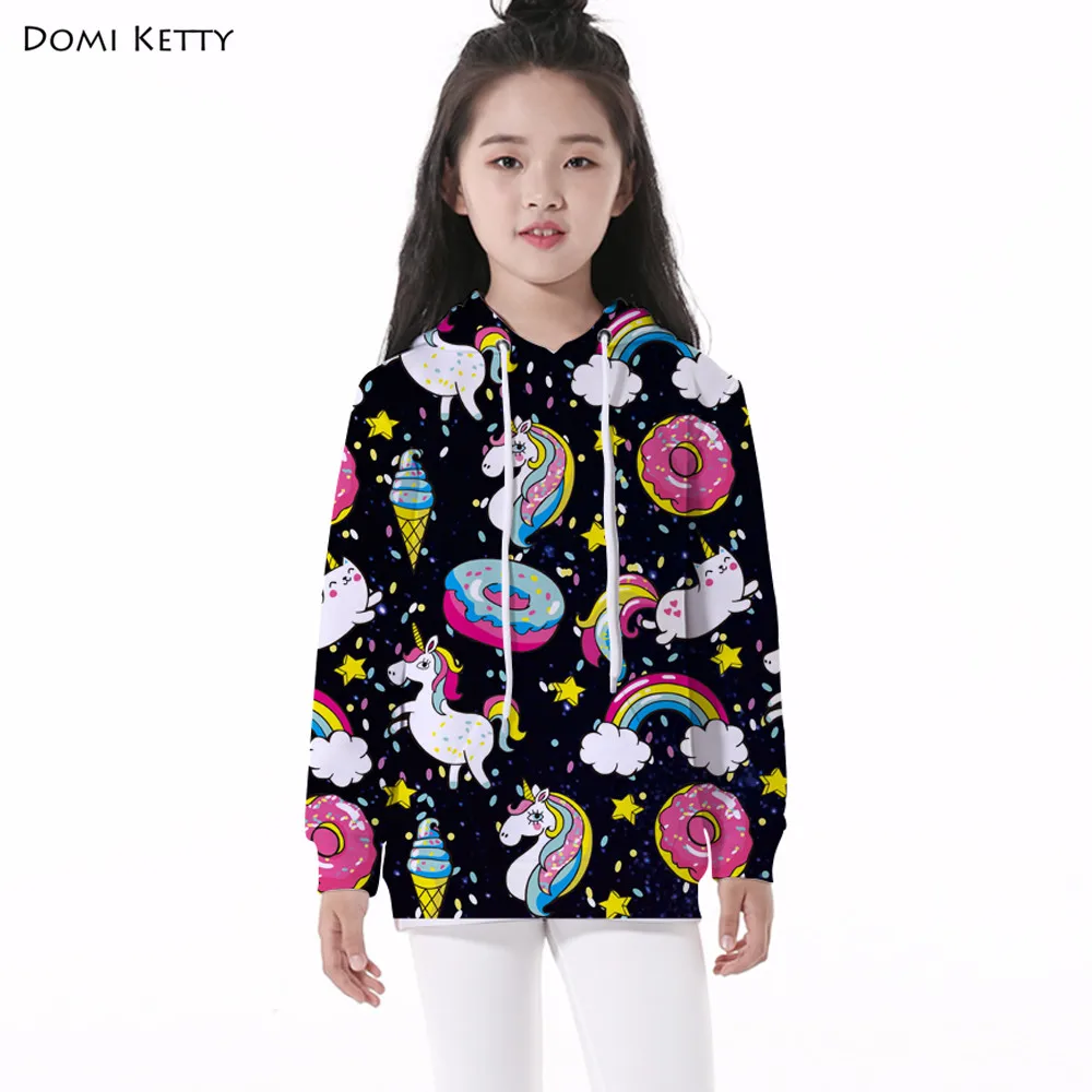 

Domi Ketty kids baby hoodies print unicorn doughnut girls boys casual long sleeve sweatshirts children cartoon pullover clothing