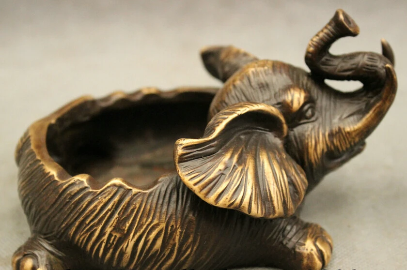 

song voge gem S3997 Folk Chinese Pure Bronze Auspicious JiXiang Elephant Head Statue Bowl Ashtray