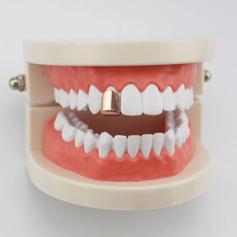 Индивидуальные зубы Grillz один кусок золотого цвета хип-хоп ЗУБЫ Grillz шапки для мужчин верхней и нижней гриль набор украшения для тела грили
