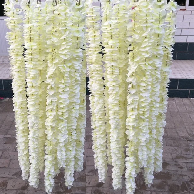1 Meter Long Elegant Handing Orchid Silk Flower Vine White Wisteria 1 Meter Long Elegant Handing Orchid Silk Flower Vine White Wisteria Garland Ornament For Festival Wedding