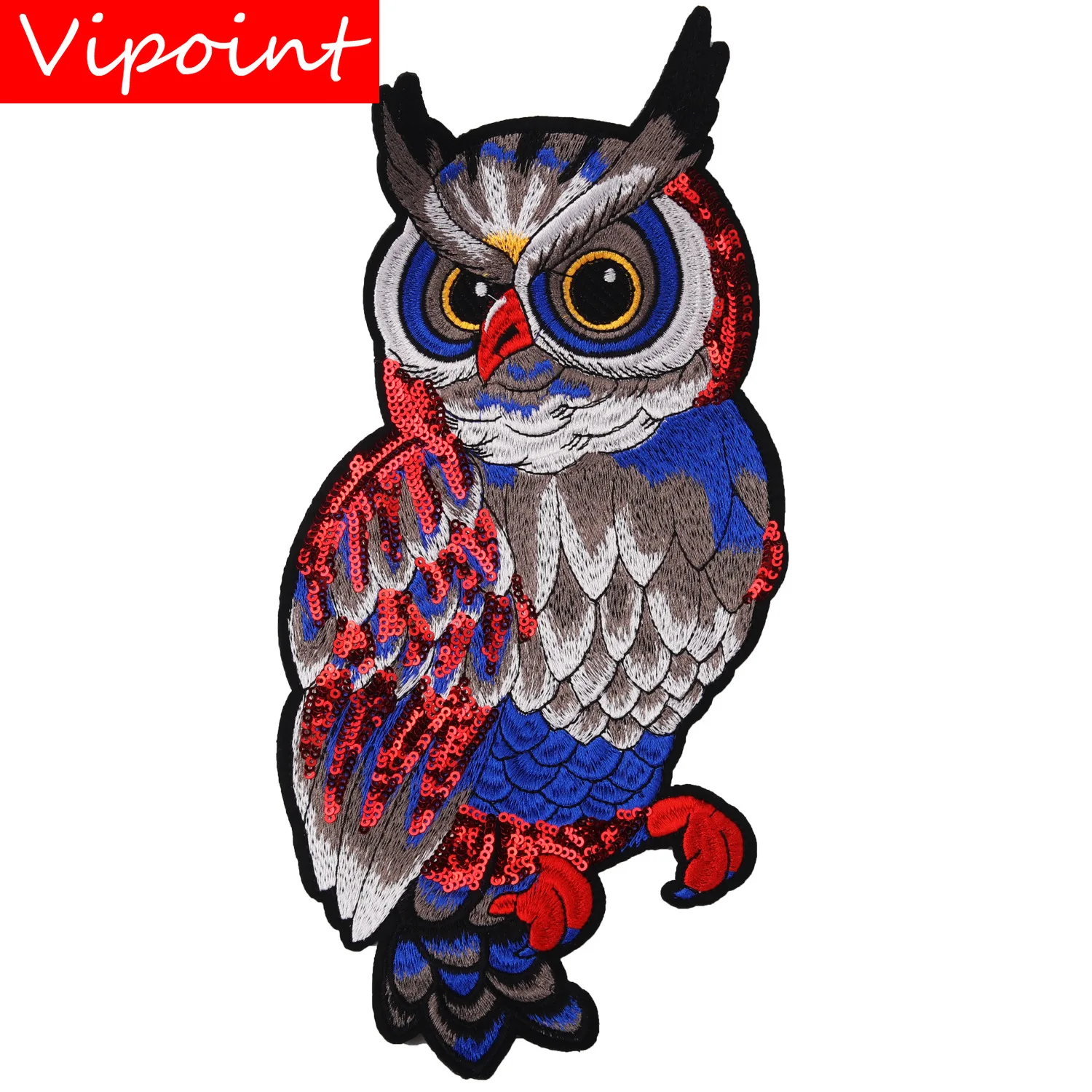 

VIPOINT embroidery Sequins big owl patches bird patches badges applique patches for clothing JW-30