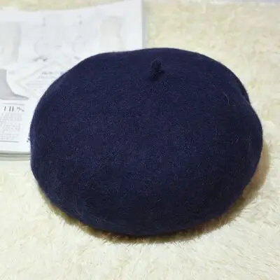 MAERSHEI Lady spring Winter Berets Hat Painter style Women Wool Vintage Berets Solid Color Caps Female Bonnet Warm Walking Cap - Цвет: Navy