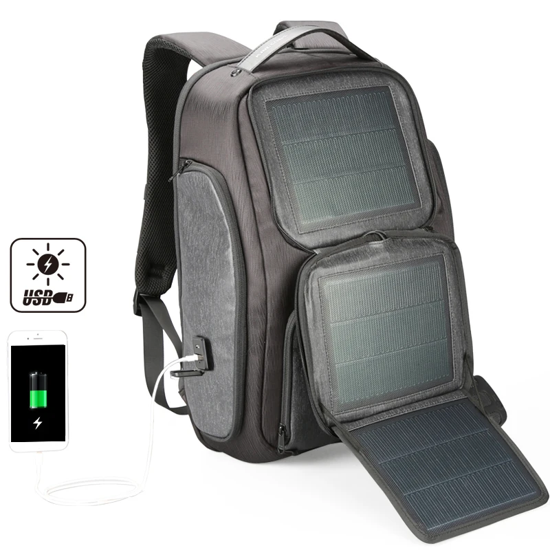 

FGGS-Kingsons Upgraded Solar Backpack Fast USB Charging Backpack 15.6 inches Laptop Backpacks Men Travel Bag Cool Backpack
