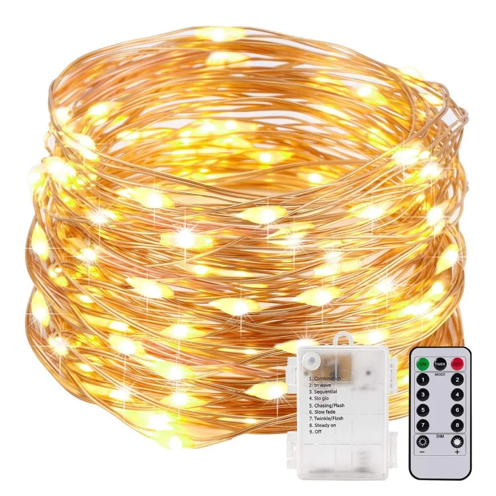 

Fully Waterproof LED Christmas Garland Fairy Lights Decoration Night Lamp Battery Operated 8 Modes Remote Control Timer 5m 10m