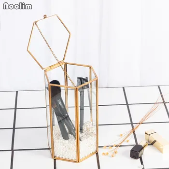 

NOOLIM Nordic Phnom Penh Geometric Dust-proof Glass Makeup Brush Makeup Eyebrow Pencil Cosmetic Storage Box Jewelry Organizer
