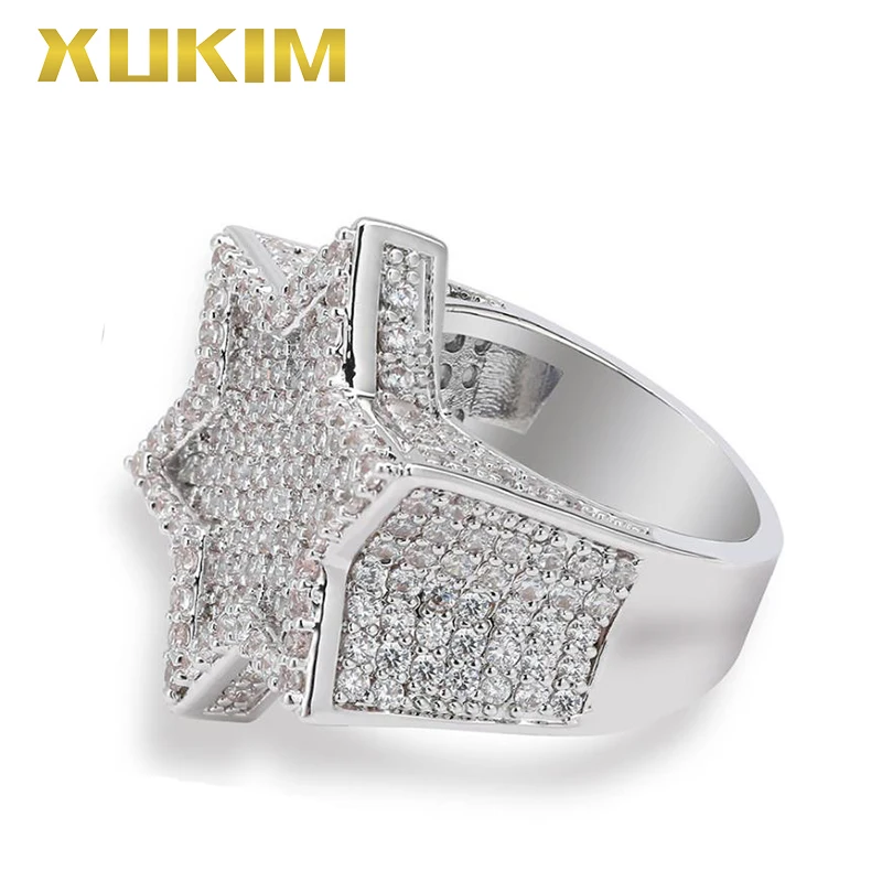 

Xukim Jewelry Hip Hop Gold Silver Color Five Star Finger Rings for Men Women Cubic Zirconia Full Iced Out Jewelry Party Gifts