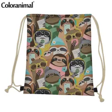 Coloranimal мультфильм Ленивец мешок для мужчин женщин 3D милые животные печати Drawstring сумка йога шнурки для обуви мини сумка рюкзак