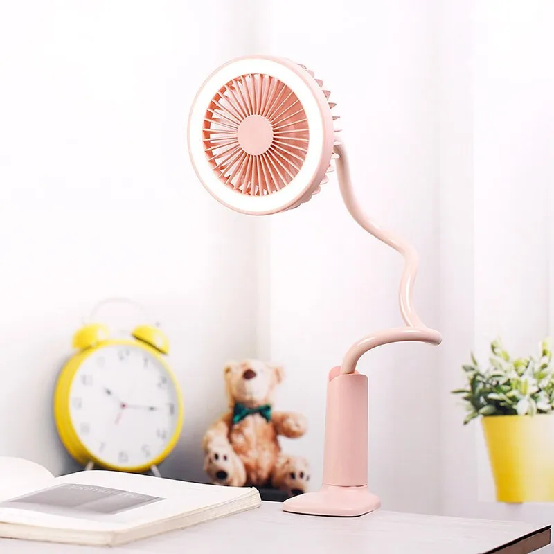 

New Portable Flexible USB Charging Desktop Clip Mini Fan Very Silent Night Light Electric Small Fan Baby Fan Manual Stroller Fan