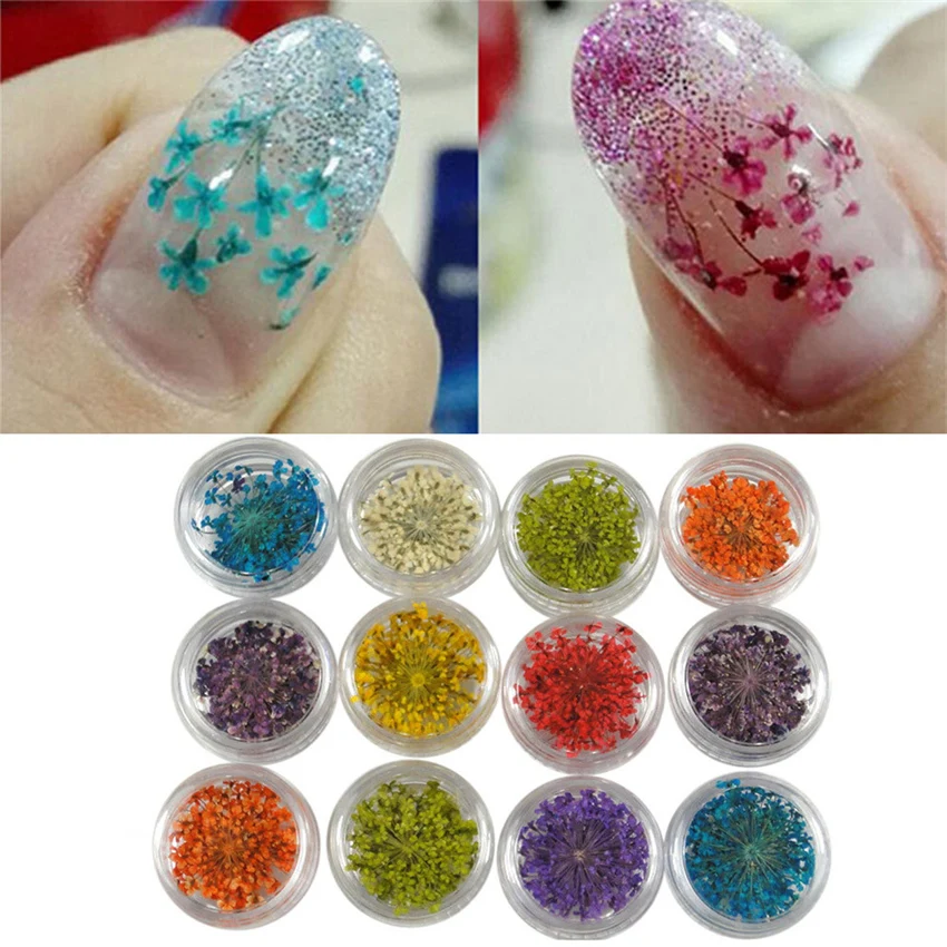 

Nail decals 12 Colors 3D Decoration Real Dry Dried Flower For UV Gel Acrylic Nail Art Tips nail decals metal 0110