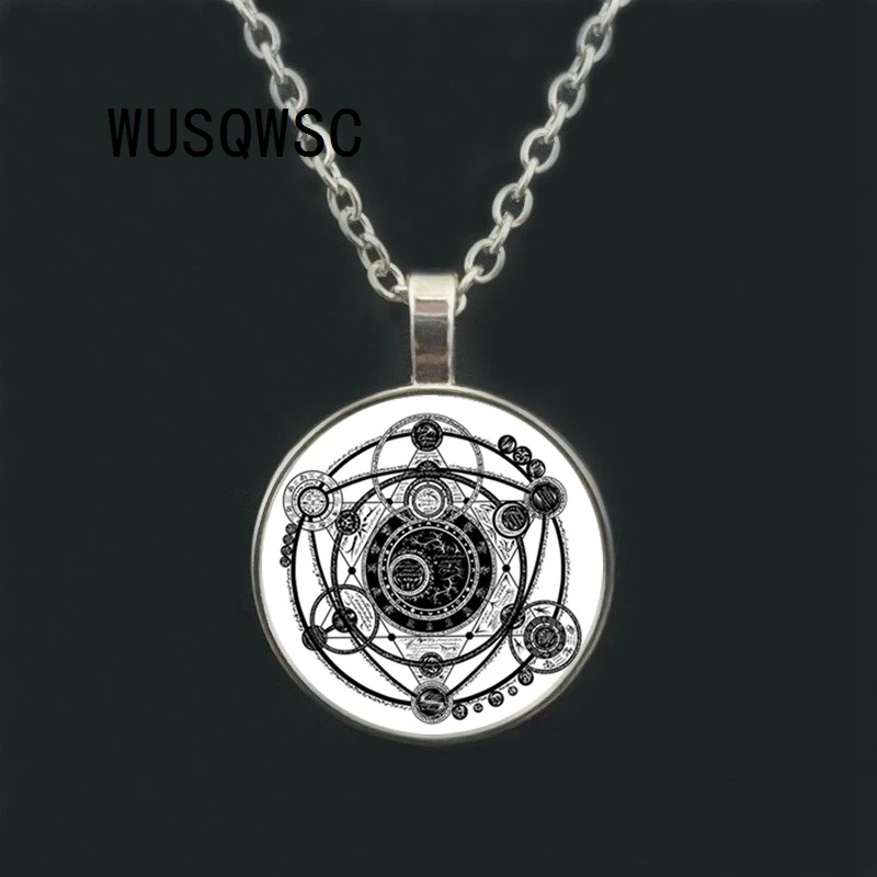 Necklace for Men Sigil Magic WICCA Pendant Choker Statement Silver Necklace For Women Dress Accessories Glass Cabochon Pendants Jewelry