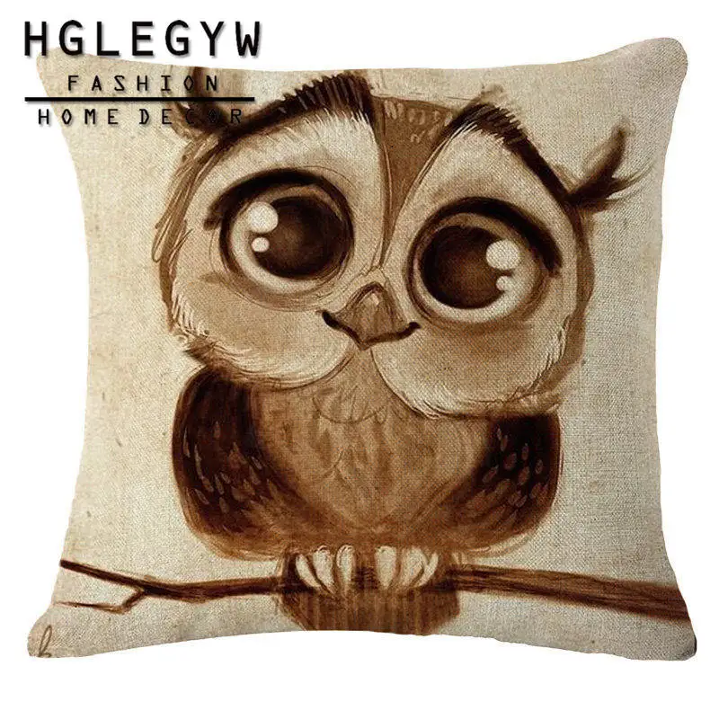 HGLEGYW 18'' Owl Pillow Case Throw Pillowcase Cotton Linen Printed Pillow Covers For Office Home - Цвет: 2