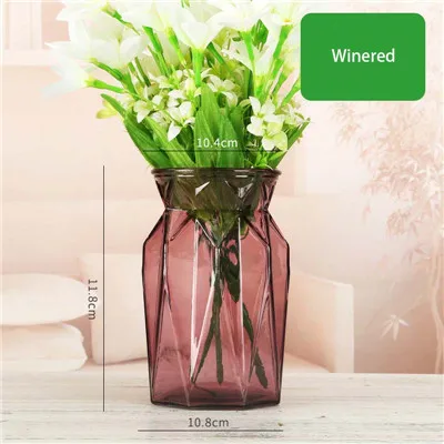 Креативная современная стеклянная ваза, прозрачная красочная цветочная гидропонная/сушеная Цветочная ваза, украшение для дома, Свадебный декор - Цвет: Winered