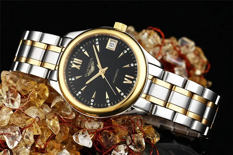 Womens Watches GUANQIN Date Luminous Rainstone Automatic Watch Waterproof Mechanical Watch Brand Luxury Stainless Steel Back (9)