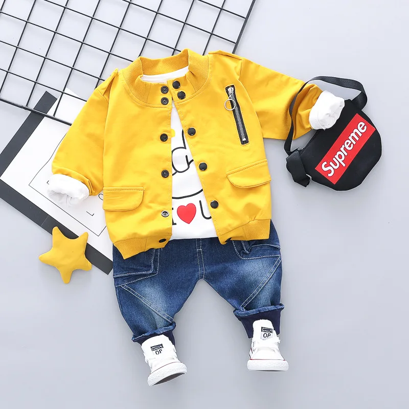 

Newborn Baby Boys Spring Autumn Casual Children Clothing Cartoon Pattern T-Shirt Jeans Baseball Uniform 3Pcs Bebes Jogging Suits