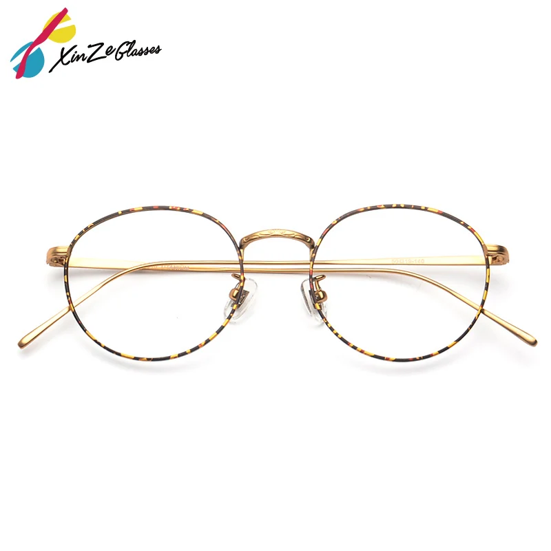 

XINZE Fashion Titanium Aviation Gold Clear Lens Glasses Frame Women Retro Eye glasses Frames for Prescription Men Eyeglasses